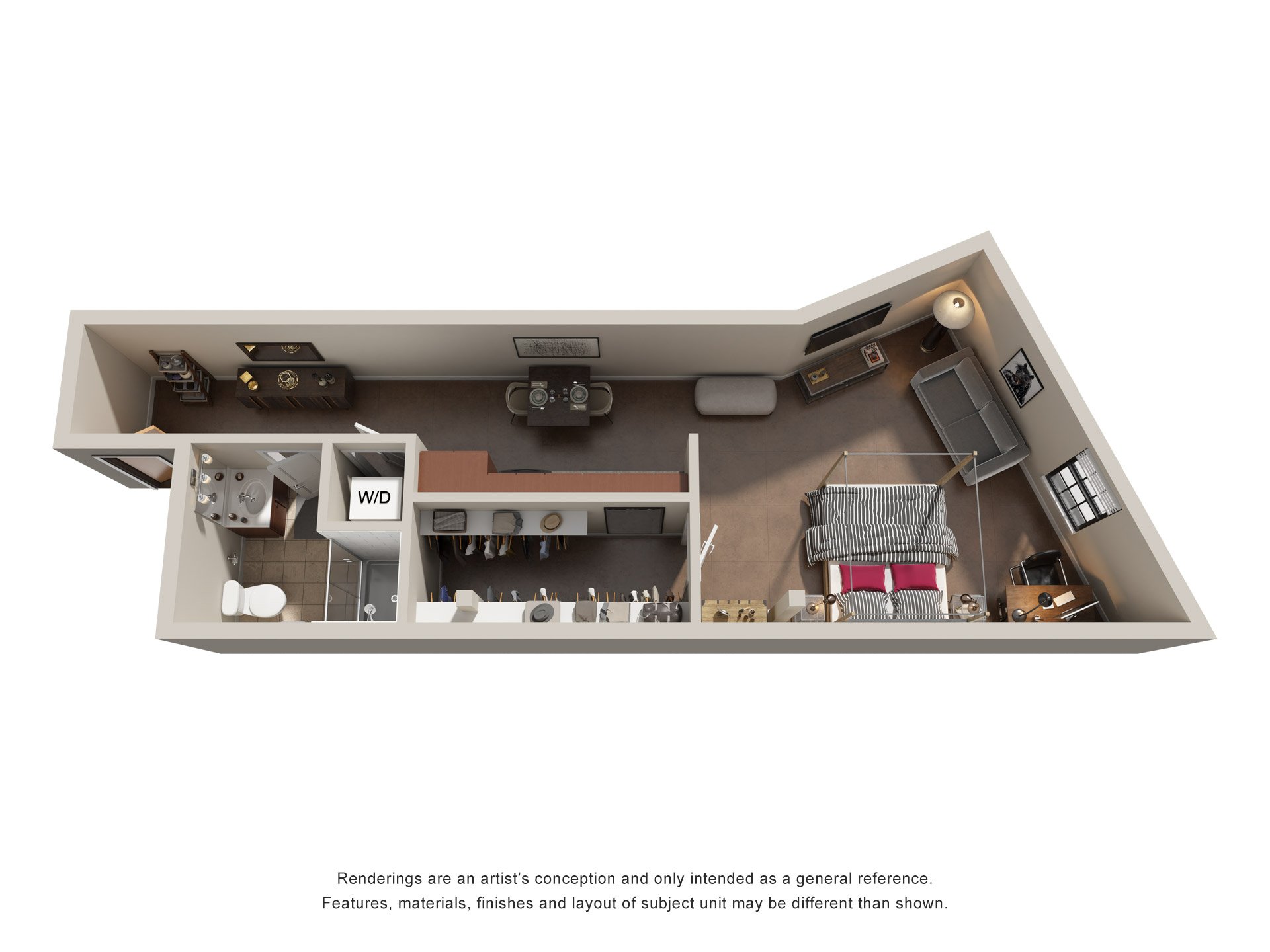 Floor plan for studio, 1 bath, 551 sqft